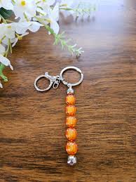 Beaded Keychain With Orange Iridescent Beads, Beaded Keychain Bar.