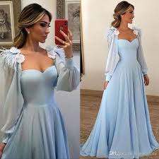 Scopri l'ampia selezione e acquista online: Acquista Elegante Cielo Blu Abiti Da Sera Indossare Chiffon Una Linea Lunga Lanterna Maniche A Vita Alta Vita Estate Bohemien Senza Spalline Ballless Party Wear Gown A 95 6 Dal Freedomlife