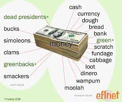 Slang terms for money often derive from the appearance and features of banknotes or coins, their values, historical associations or the units of currency concerned. Words For Money Mostly Slang Eflnet