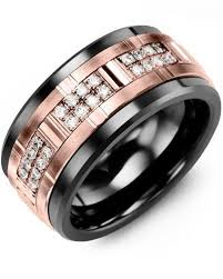 Black And Rose Gold Mens Wedding Band Men S Diamond Set High Tech Black Ceramic Wedding Ring With 10kt Rose Gold Inlay 11 Black Diamond Wedding Bands Mens Wedding Rings Black Diamond Wedding Rings