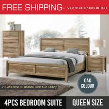 Bedroom Suite Queen Bed Frame Bedside Table Tallboy 4pcs Oak Colour Alice Bedroom Sets Queen Bedroom Suite Queen Bedroom Suite