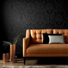 Vlies Tapete Barock Muster Ornament Metallic Effekt Schwarz Glanz Klassisch Tapeten Wohnzimmer Dunkle Wohnzimmer Tapete Wohnzimmer