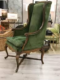 Mid Century Wingback Chair In Green Velvet Reposed Ny Vintage And Antique Home Decor