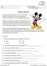 Reading Comprehension Mickey Mouse Primaryleap Co Uk Reading Comprehension Worksheets Comprehension Exercises Reading Comprehension Activities