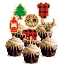 Amazon Com Lumberjack Baby Shower Cupcake Toppers Decorations Buffalo Plaid Winter It S A Boy Gender Reveal Lumberjack Themed Cake Party Supplies 48pcs Everything Else