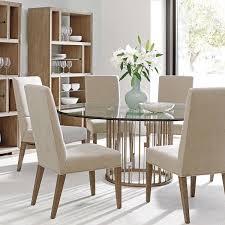 Lexington Rendezvous Modern Small Round Glass Top Silver Base Dining Table 60d In 2020 Glass Round Dining Table Glass Dining Table Side Chairs Dining