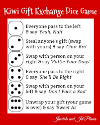 Then, give the person who brought the gift a square of paper with the corresponding number. Kiwi Christmas Gift Exchange Dice Game Jandals And Jet Planes