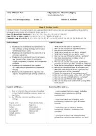 Title Ubd Unit Plan Subject Course Alternative English Lesson Plan Examples Lesson Plan Templates Writing Lesson Plans