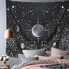 Black And White Wall Tapestry Amazon Amazon Com Moon Phase Tapestry Wall Hanging Black And White Stars Earth Universe Sky Planet Starry N In 2020 White Room Decor Wall Tapestry Bedroom Aesthetic Bedroom