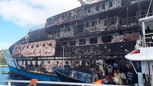 Kapal motor (km) karya indah terbakar di laut maluku tengah. 9ymklwqkxguqkm