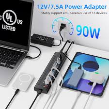 Amazon.com: Powered USB 3.0 Hub, 16-Port USB C Hub Splitter (10 USB 3.0+2  QC 3.0+2 Smart Charging+2 USB-C 3.0) with Individual Switches, 12V 7.5A 90W  UL Certified Power Adapter for Laptop, Mac,