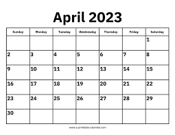 Monthly Calendar April 2023