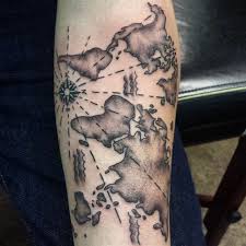 Many facets are taken into account when a tattooist is considered to join us, such as artistic talent, technical skill, historic knowledge, passion for the art, etc. Old Tacoma Tattoo On Instagram World Map Tiny Compass Pnw Tats Blackandgray Tattoos Nautical Compass Tattoo World Map Tattoos
