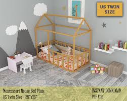 There are free bed plans here. Toddler Bed Montessori Bed Twin Bed Frame Plan House Bed Etsy Toddler Floor Bed House Frame Bed Bed Frame Plans