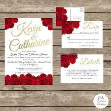 Custom 5x7 Red Roses Gold Wedding Invitation Red Roses Gold Font Accent Rsvp And Red Rose Wedding Invitations Red Rose Wedding Rose Wedding Invitations