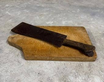 Cuchillo de carnicero antiguo: hoja de hierro forjado a mano, mango de madera. - Etsy México