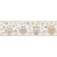 Kids Owl Friends Beige/Blue Wallpaper Border