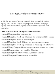 top 8 registry clerk resume samples