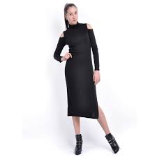 Chinese cheongsam dress vintage high slit dress size xl. Feinuhan S M Fit Black Slit Up To There Cut Out Shoulders Edgy Style Dress Walmart Com Walmart Com