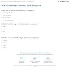 Recovering ecosystems worksheet section 1: Quiz Worksheet Elements Of An Ecosystem Study Com