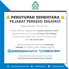 Maaf xdapat nak update blog untuk sementara waktu! Perkeso Socso On Twitter Pejabat Perkeso Segamat Akan Ditutup Sementara Waktu Selama Sehari Iaitu Pada Esok 19 Januari 2021 Segala Kesulitan Amat Dikesali Perkeso Socso Perkesoprihatin Prihatin Perkesoituprihatinprihatinituperkeso Https