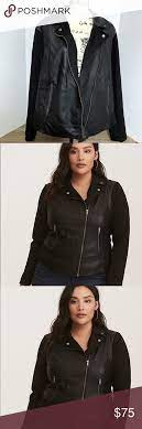 Cco Torrid Black Faux Leather Knit Moto Jacket Black Faux Leather Jackets Clothes Design