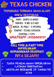 Here i use a ranch dressing mix. Maukerja On Twitter Temuduga Untuk Bekerja Di Texas Chicken Shah Alam 4 5 Mei 10am 5pm 17 Tahun Ke Atas Tidak Perlukan Pengalaman Terbuka Untuk Full Part Time
