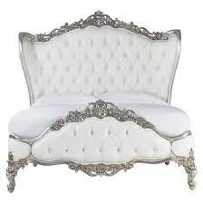 Rococo Bed Set White Silver White Leather Bedroom Furniture Baroque Bed Victorian Bed