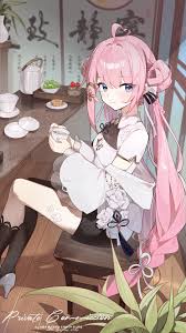 teketi, absurdres, character request, chinese commentary, commentary  request, commission, copyright request, highres, 1girl, ahoge, asymmetrical  legwear, black shorts, black socks, black thighhighs, blue eyes, breasts,  chair, closed mouth, cup, double ...