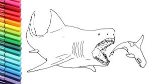 Tiger shark coloring page from tiger shark category. Drawing And Coloring The Megalodon Megalodon Shark Color Pages For Children Youtube