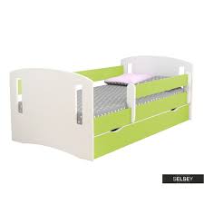 Dieses hausbett besitzt einen besonders hohen rausfallschutz. Kinderbett Mirret Weiss Grun Mit Rausfallschutz Selsey