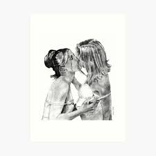 Kiss art print of an original drawing made by me! Girls Kissing Art Prints Redbubble