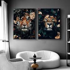 Download and use 90,000+ interior design stock photos for free. Buy Animal Flower Art Posters Tiger Lions Jungle Wall Art Canvas Painting Prints Home Wall Pictures For Living Room Home Cuadros Decoration At Affordable Prices Free Shipping Real Reviews With Photos