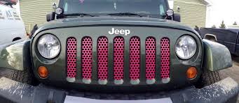 Black And Hot Pink Jeep But The Dark Gray Color With The Hot Pink Grill Jeep Wrangler Accessories Green Jeep Jeep Grill