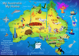 Map Of Australia With Icons Sydney Harbour Bridge Melbourne Tram Canberra Parliament Building Canberra Australia Melbourne Tram Australia Map