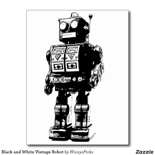Black And White Robot Black And White Vintage Robot Postcard Zazzle Com In 2020 Vintage Robots White Vintage Black And White