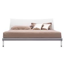 The wave bed is a dapper bed design opting for an unconventional form with a curved based, centre and headboard. Wave Bed Queen Glossy White Beyond Furniture