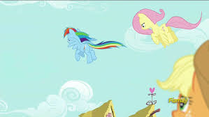 She maintains the weather and clears the skies in ponyville. Fluttershy And Rainbow Dash Stop To Talking With Applejack And Pinkie Pie My Little Pony Friendship Is Magic Know Your Meme
