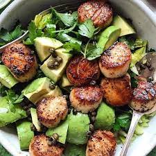 Avocado Salad With Herbs And Capers Added Seared Scallops Healthy Recipes Dinner Healthy