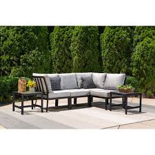 Hanover Murano 6 Piece Modular Sectional Set Silver Linings Mur 6pc Slv Outdoor Furniture Sets Large Sectional Patio Set Up