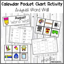 August Word Wall Calendar Pocket Chart Activity