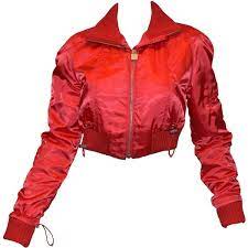 Pre Owned 03 A Chanel Collection Red Satin Crop Ribbed Bomber Jacket Red Bomber Jacket Red Cropped Jacket Cropped Bomber Jacket