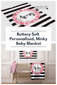 Black And White Personalized Baby Blanket Black And White Striped Floral Minky Blanket Floral Minky Blanket Floral Baby Blanket Soft Minky Blanket