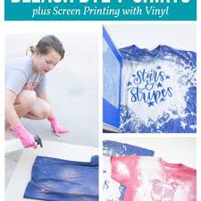Wet the shirt in diluted bleach just a few minutes, then take off the rubber bands and rinse all of the bleach out. How To Bleach Tie Dye T Shirts And Screen Print With Vinyl Pigskins Pigtails