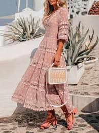 Casual Half Sleeve Lace V Neck Dress Ininruby Em 2020 Vestidos Estilosos Vestidos Vestidos Compridos
