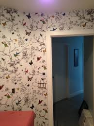 Schumacher Birds And Butterflies Wallpaper In Bathroom Birds Butterflies By Winifred Mury Wallpaper By Schumacher Installed In A Bathroom In The Bel With Images Wallpaper Project How To Install Wallpaper Home Decor Decals