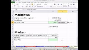 Excel 2010 Business Math 33 Markup And Markdown Calculations Youtube