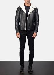 Alberto White Shearling Black Leather Jacket Mens Black Jacket Leather Jacket Fur Leather Jacket