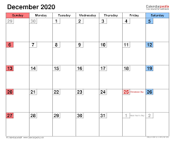 December 2020 Calendar Templates For Word Excel And Pdf