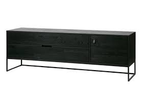 Lowboard sarah aus massiver akazie in nussbaumfarben mit 2 türen, einem offenen fach, 2 schubladen mit schwarzen griffen. Tv Schrank Schwarz Metall Gestell Lowboard Schwarz Sideboard Schwarz Breite 180 Cm